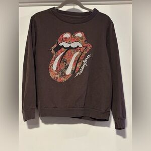 The Rolling Stones Brown Sweatshirt with Floral Tongue Logo